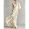 European & American Socialite Deep V-neck Puff Sleeve Cinched Waist Long Dress for Autumn Banquets
