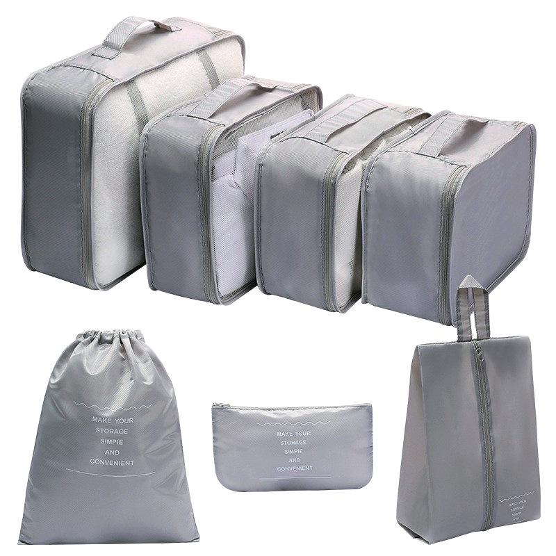 Twill 8-piece Multi-purpose Travel Storage Bag Set for Clothes & Toiletries