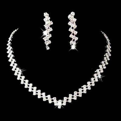 Brude bryllup Prom smykker skinnende rhinestone elegant halskjede øredobber sett gave