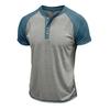 Men's Summer Short Sleeve T-Shirt Fashion Patchwork Henry Collar Button Casual Tees Tops