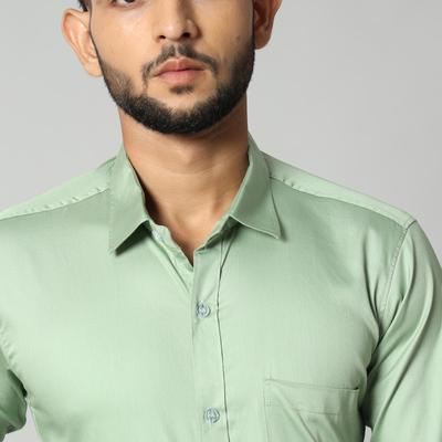 Men's Light Green Formal Shirt - Long Sleeves, 90% Combed Cotton & 10% Satin