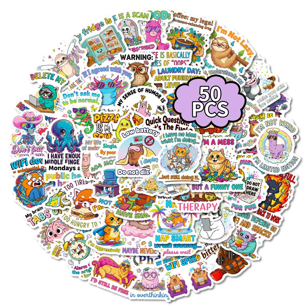 50 Cute Cartoon Animal Humorous Text Graffiti Stickers Creative Decoration Handmade Stickers