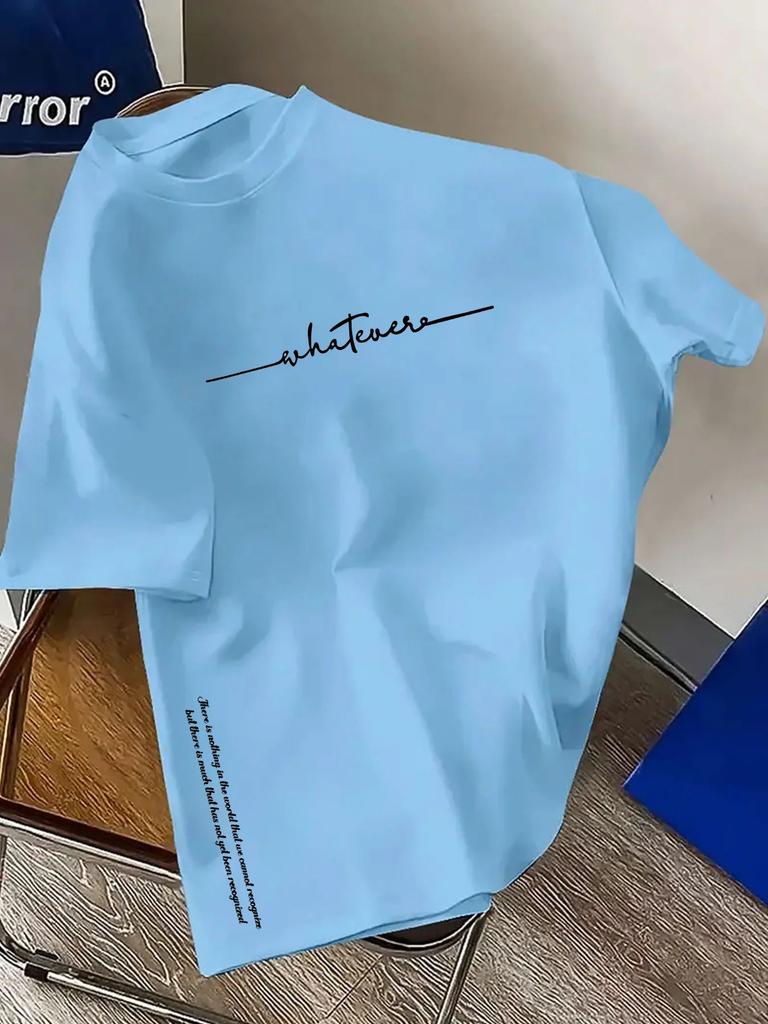 Summer men's 100 cotton fashionable loose large-sized casual sports T-shirt with simple letter print short-sleeved round neck