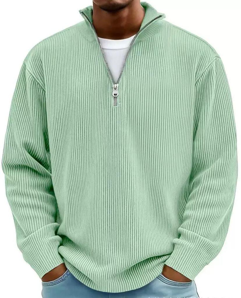 2025 Autumn Men's Casual Corduroy Polo Shirt with Stand-up Collar and Zipper
