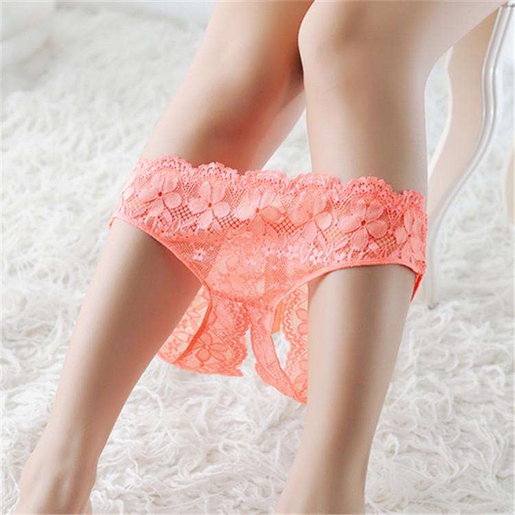Floral Lace Briefs Ladies Sex Panties See Through Underwear Female Open Crotch Underwear Hollow Out Knicker Soft Erotic Lingerie