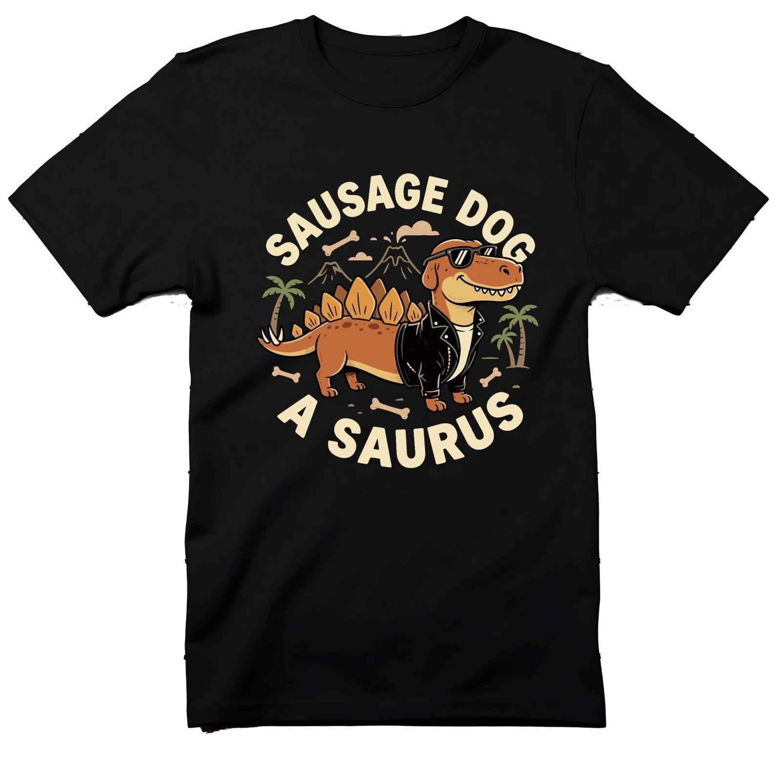 Sausage Dog A Saurus T-Shirt, Funny Dachshund Dinosaur Tee, Cool Dino 2XL