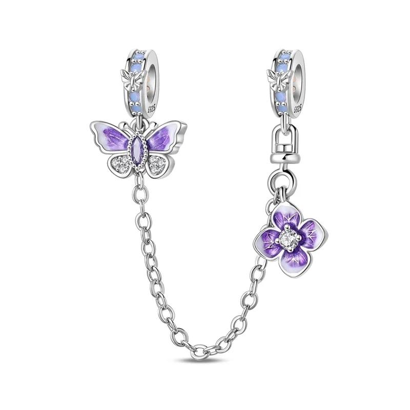 Fashion 925 Silver Colorful Butterfly Sparkling Beads Charms for DIY Bracelet Necklace Jewelry Making Gift