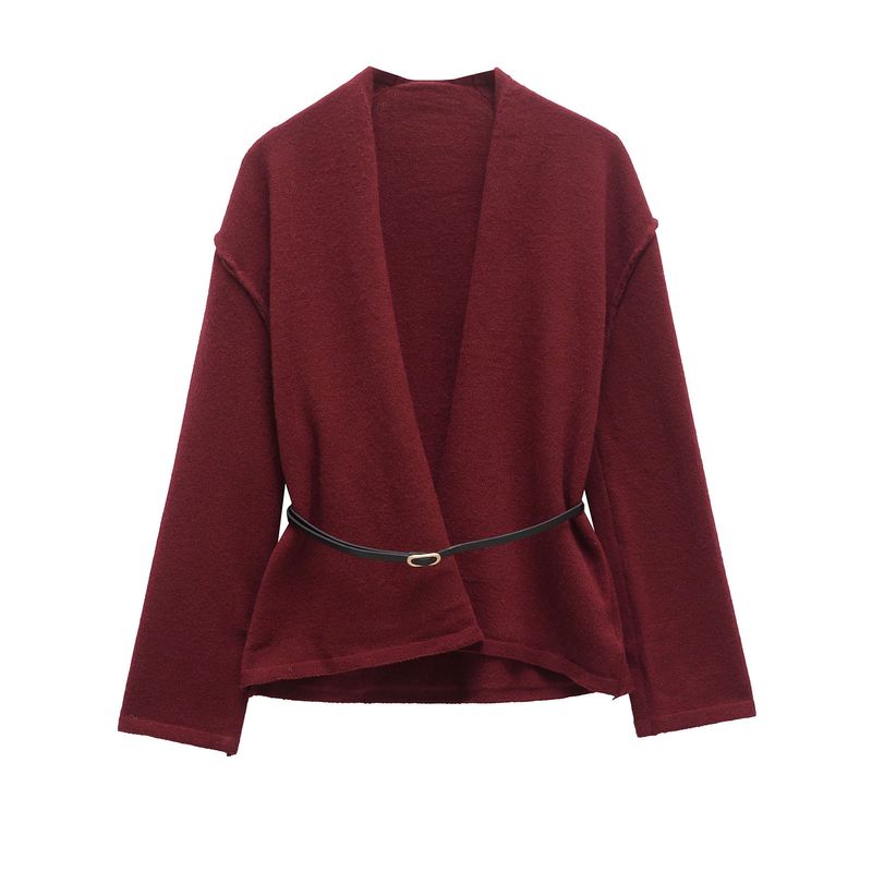 

Kaslead New Arrival Women s Clothing Fashion Style Fashion Waistband Long Sleeves V-neck Knitting Jacket Outwear 2893122 Red L