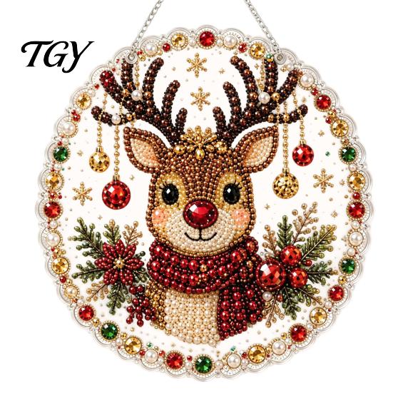Indoor Outdoor Hanging Ornaments Christmas Acrylic Tree Ornament, Faux Pearl Art DIY Painting Holiday Party Supplies Suncatcher, 20cm Glowing