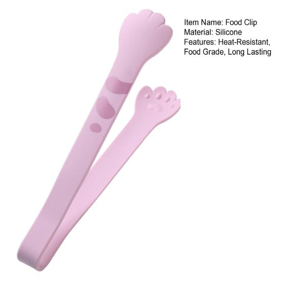 Silicone Cooking Tongs Food Clip with Non-Slip Handle Heat-Resistant Reusable Cat Paw Shaped Tongs Kitchen Accessories
