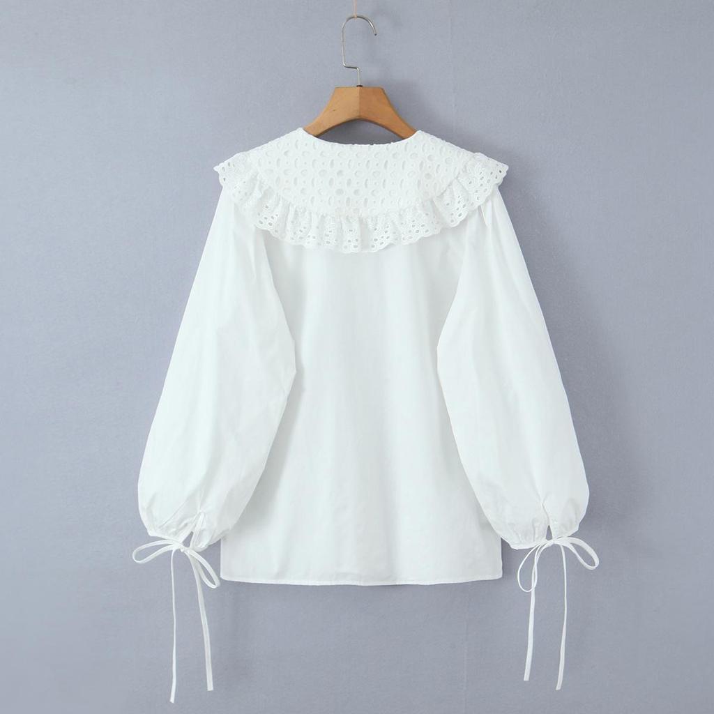 Autumn 2025 White Lace Large Lapel Loose Women's Shirt - European & American Style
