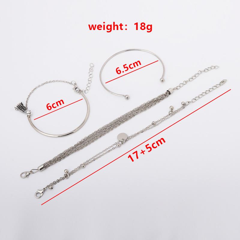 European and American simple silver smooth fringed bracelet multi-layer chain disc 1-piece bracelet set