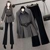 Terno casual feminino de negócios, top + calça, conjunto de 2 peças