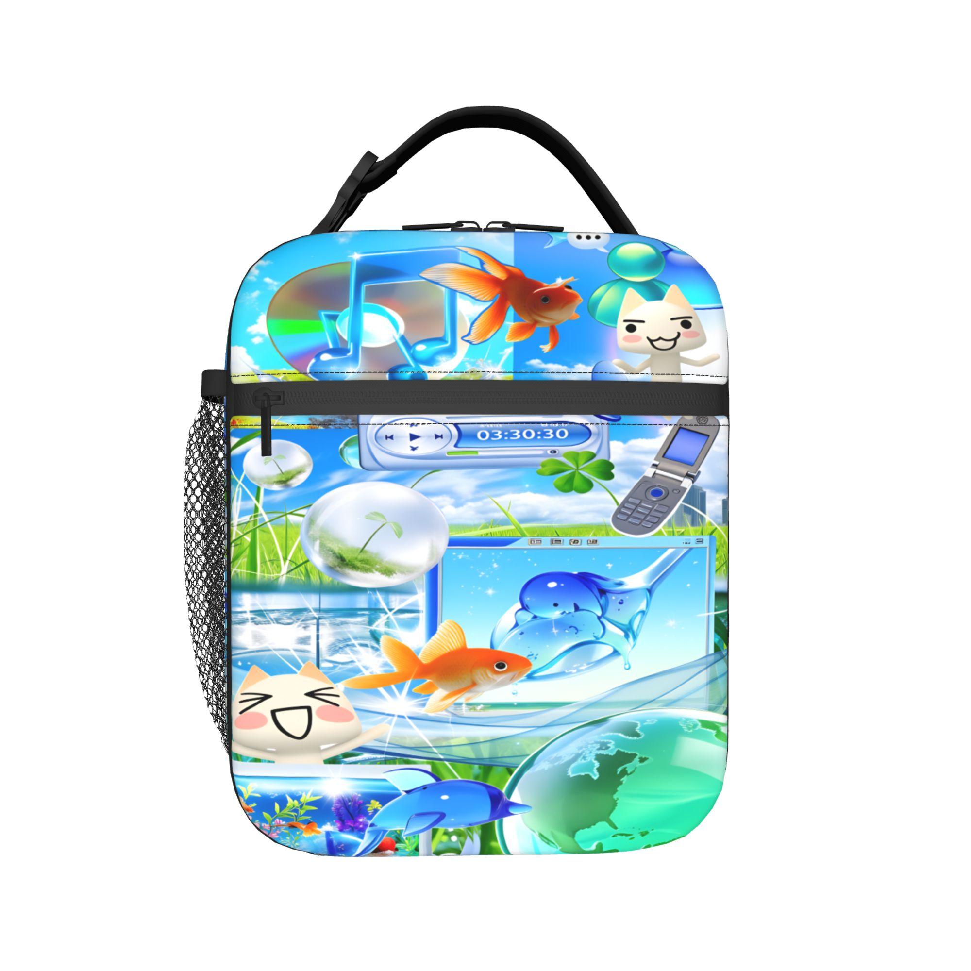 Sac à lunch Frutiger Aero Toro Inoue Chat Kawaii Boîte à lunch pour filles École Portable Fermeture éclair Sac isotherme Oxford Sacs à lunch thermiques as picture blue