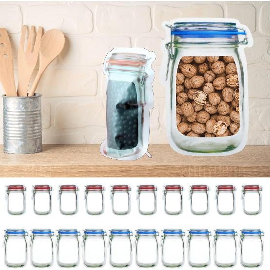 laffeya 20 Reble Mason Jar Bags for Cookies, Nuts, Candies, Great for Picnics, Camping, Sealable Spice Storage Bags