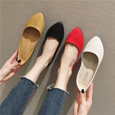 2025 Women's Shoes Leather Soft Sole Candy Shallow Mouth Single Shoes Flat Heel Shoes Slip On Plus Size Mature Zapatos De Mujer
