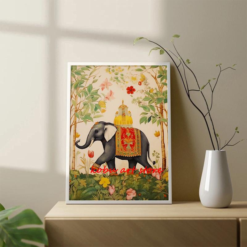 Indian Folk Art Floral Pattern Tree of Life Peacock Vintage Poster Canvas Painting Print Wall Picture for Living Room Home Decor