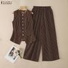 ZANZEA Women Sleeveless Vest Tops and Pants Stripe Print Two Piece Suit Sets