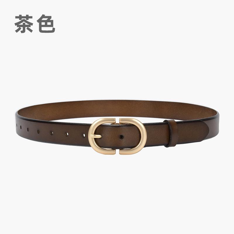 Four Seasons Available New Retro Belt Women'S Needle Buckle Genuine Leather Belt Women'S Versatile Cowboy Decorative Head Layer Cow Belt