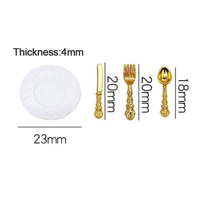 16 Pezzi Miniatura Coltello Forchetta Cucchiaio Piatto Stoviglie Casa delle Bambole Decorazione Cucina