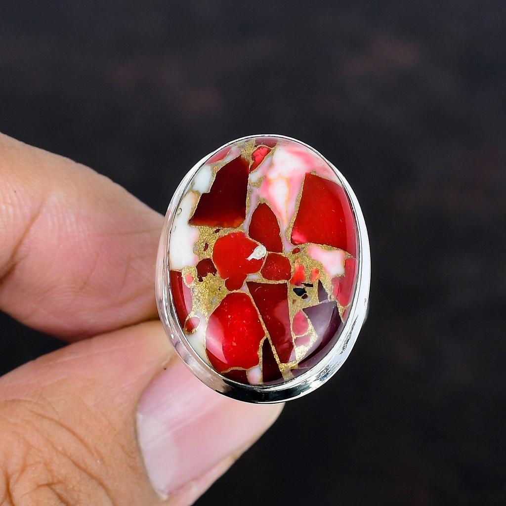 Kingman red mohave copper turquoise ring 925 sterling silver ring unique jewelry adjustable handmade ring dainty gemstone ring gifts for her