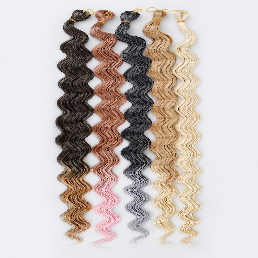 Crochet Hair 30inch 150g Boho Curly Wavy Braiding Hair Deep Water Ocean Wave Black Synthetic Bohemian Braids For Women Girls