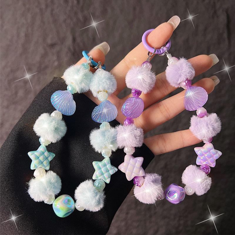 Nuova Catena per Telefono Autunno Inverno con Pom-Pom, Stella Marina, Conchiglia e Perline per Donne, Catena per Telefono alla Moda, Cinturino da Polso Portatile