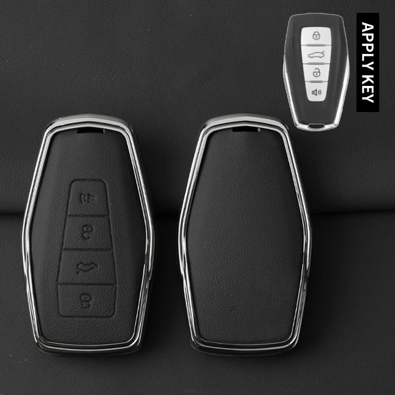 Metal Leather Car Key Case Cover For Geely Key Fob Cover Multicolor for Geely Coolray 2024 X6 Emgrand Global Hawk GX7 Keychain