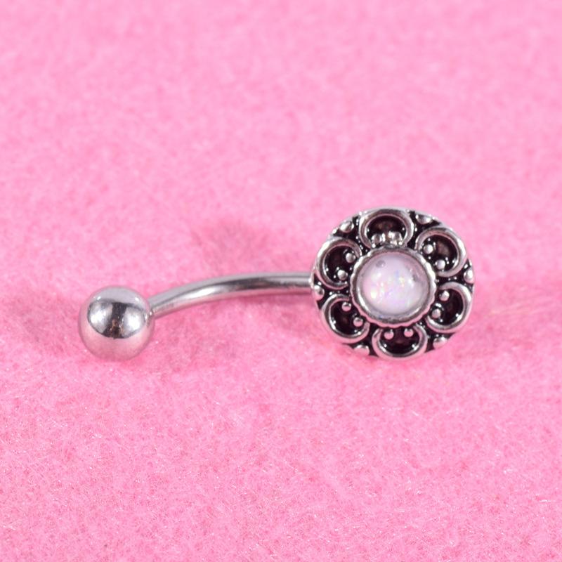 Cross -border European and American Puncture Jewelry Retro Opal Australian Rounded Lace Belly Navel Cord Buckle Belly Nails