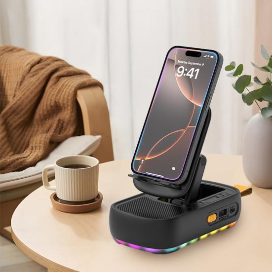 Bluetooth Uyumlu Hoparlörlü Cep Telefonu Standı LED Işıklı Katlanabilir Döndürülebilir Masa Standı TF Kartlı Kablosuz Hoparlör Samsung Tabletler İçin