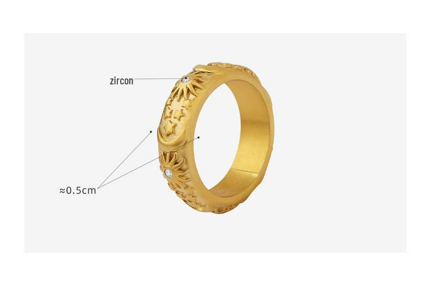 Retro Sun & Moon Zircon Ring: 18K Gold-Plated Titanium Steel for Men & Women