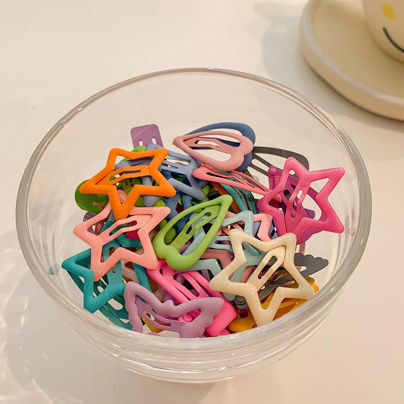 8 Pcs Children Frosted Colors Geometric Stars Heart Ornament Hair Clips Girls Lovely Sweet Hairpins Kid Hair Accessories