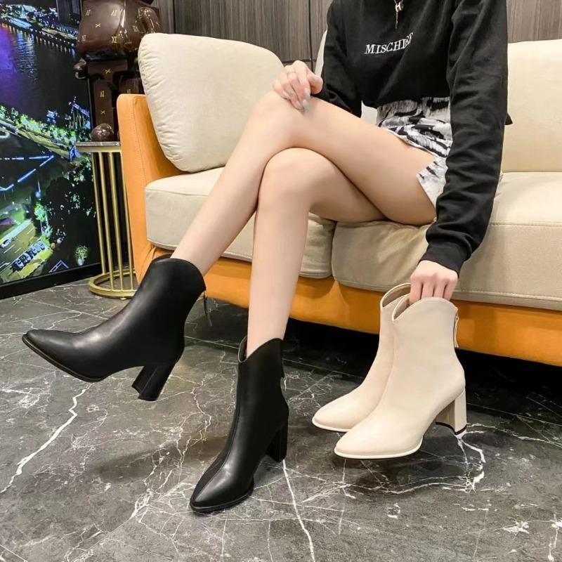New short boots high heel thin boots autumn and winter new pointed white single boots fashionable Martin boots