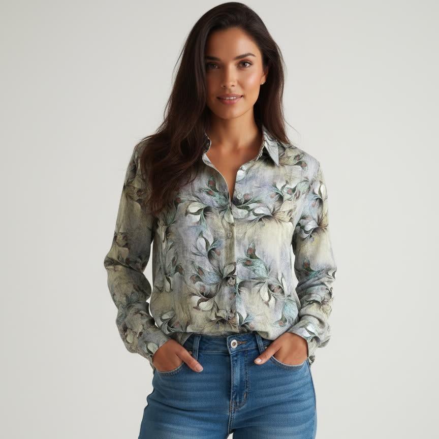 2026 Trendy Women s Floral Slimming Shirt: Stylish & Versatile Design L синий