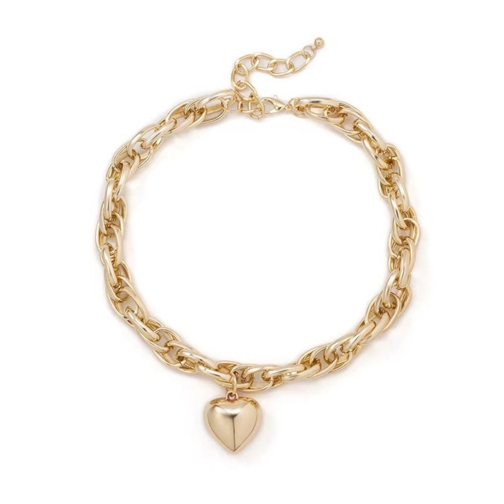 Large Chain Heart Pendant Necklace Metal Exaggerated Necklace Twisted Chain Thick Necklace Women