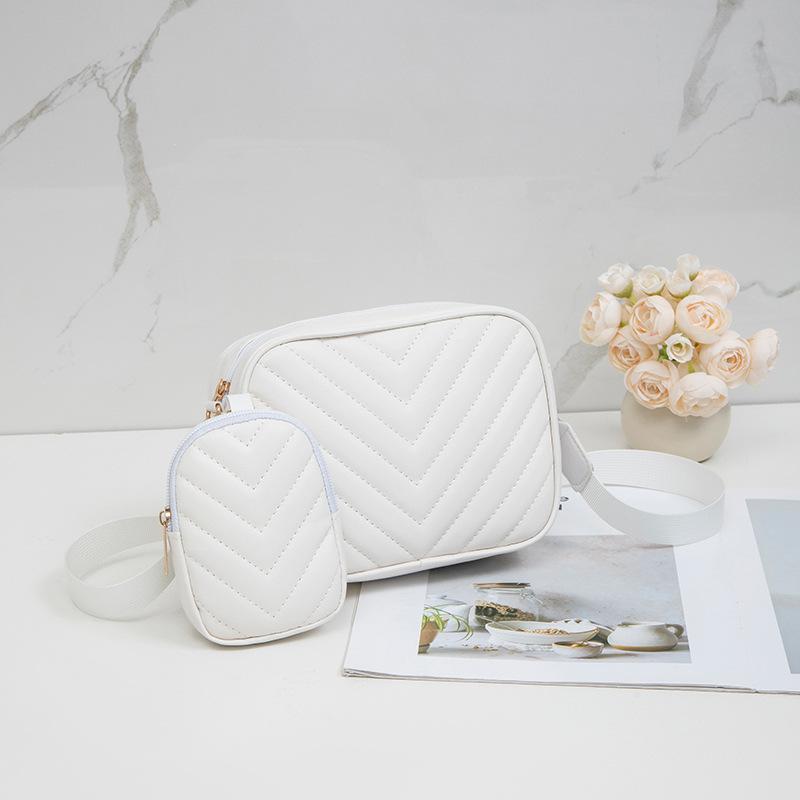 Double Bag Fashionable and Simple V Embroidered Small Square Bag 2025 Spring and Summer New Two-piece Set Personalized Matching Mini Change Bag