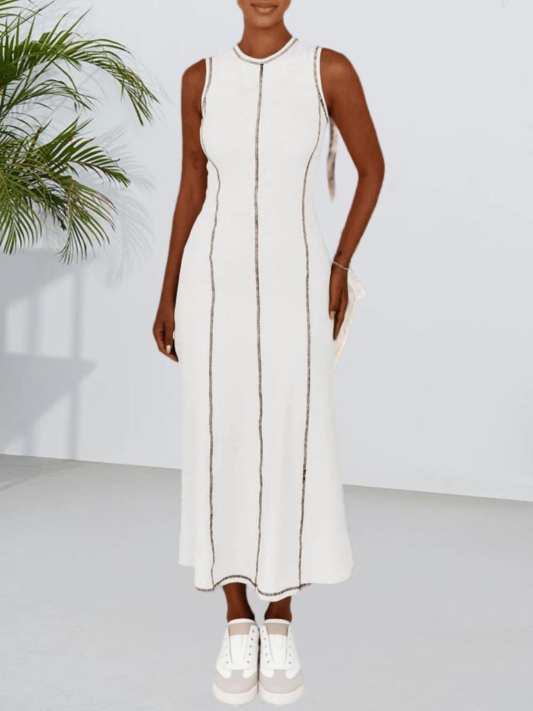 Robe longue d'été décontractée pour femme, à blocs de couleurs, en maille côtelée, sans manches