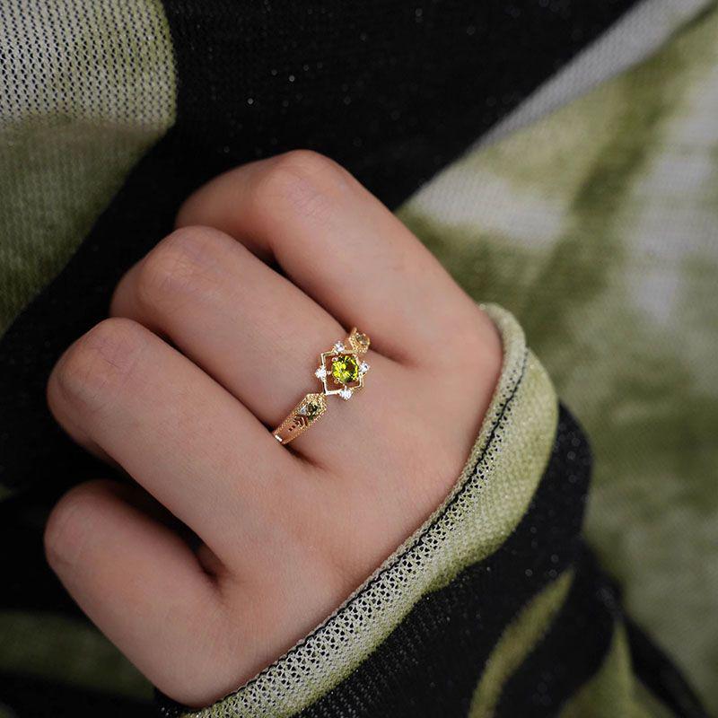 Elegant Olive Green Zircon Adjustable Ring for Women – Romantic High-End Sparkle Adjustable