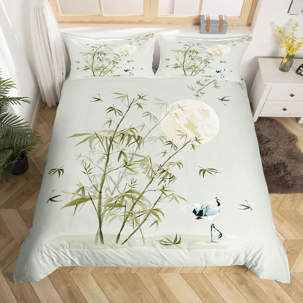 Bamboo Leaf Duvet Cover Sets for Kids Teens Quilt Covers Lightweight Down Bedroom Decor 2 Pillowcases 1 Duvet Cover No Comforter