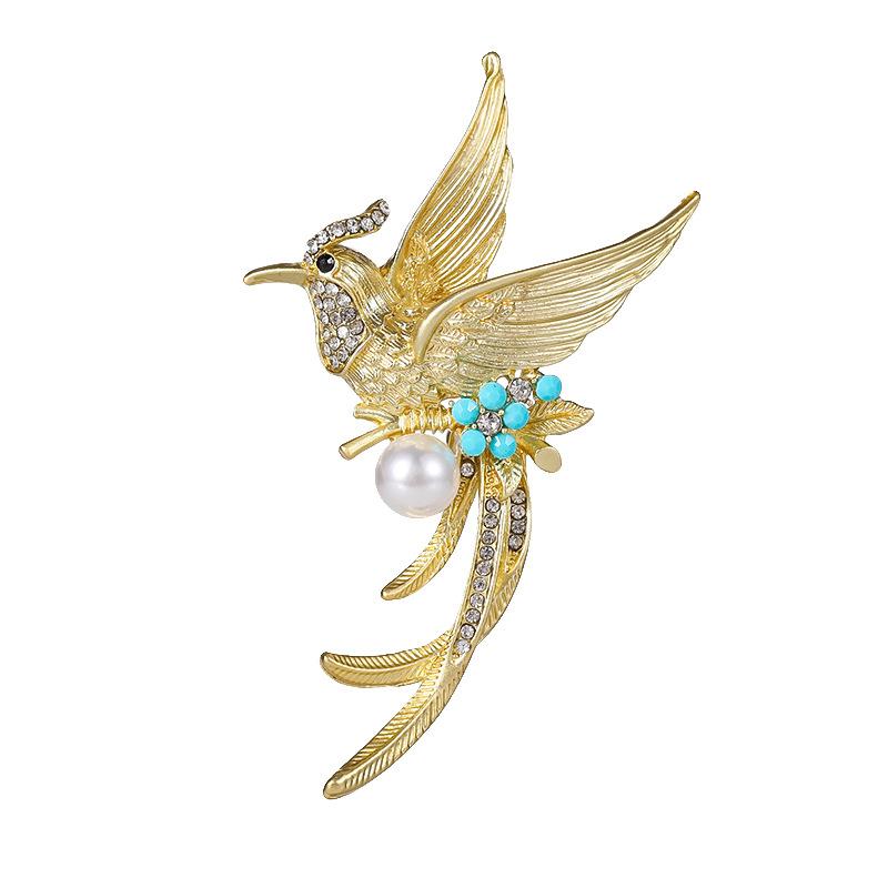 Broche Magpie Dorée Ancienne de Palais Tiny Style Oiseau Luxe Léger