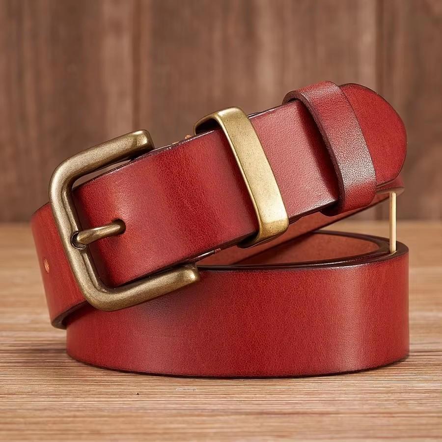 3.8CM High Quality Genuine Leather Belts for Men Brass Buckle Fancy Vintage Jeans Belt