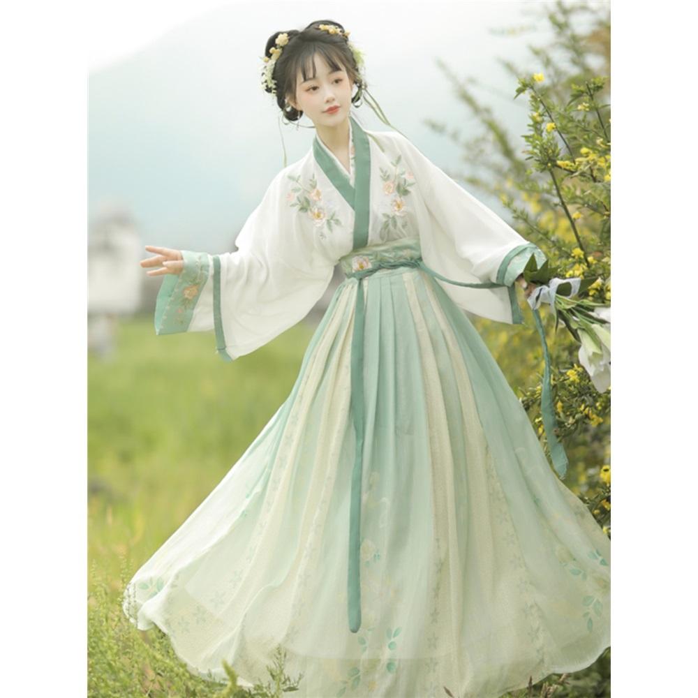 Chinese Original Hanfu Daily Suit Of Wei And Jin Dynasty Style Embroidered Cross-neck Waist-length One-piece Skirt Daily Suit Of Wei And Jin Dynasty