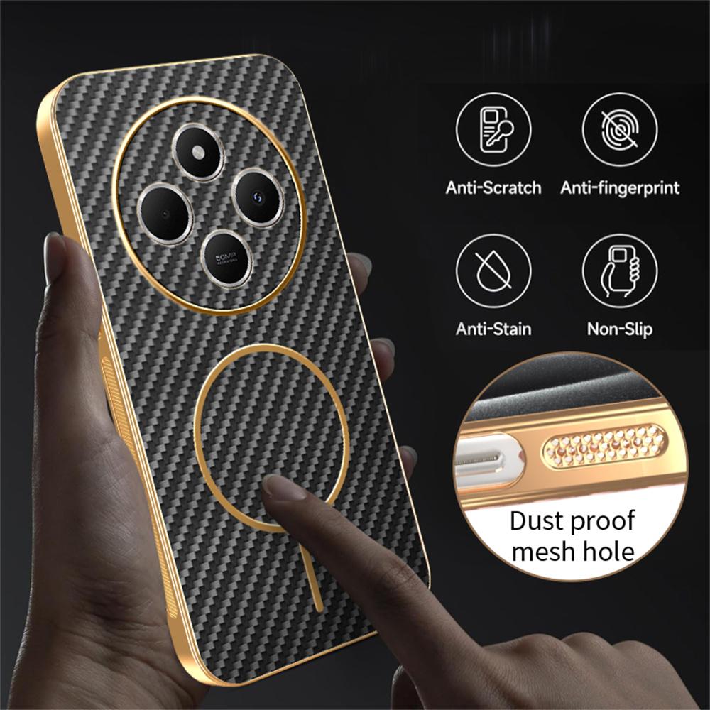 Phone Case For Xiaomi Redmi 14C 4G/14R 5G/A4 5G/Poco C75 4G Carbon Fiber Textured Electroplated TPU Back Cover