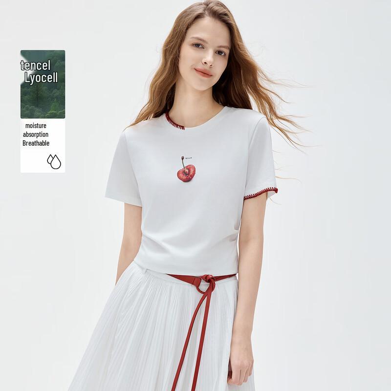 ELLE Women s Embroidered Lyocell Blend Short Sleeve T-Shirt M