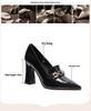 2025 Women's Spring & Autumn Fashion Pointed Toe Chunky Heel Leather Shoes - British Style High Heels