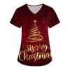 Women's Christmas Print Loose V-Neck Pocket Short-Sleeved Uniform