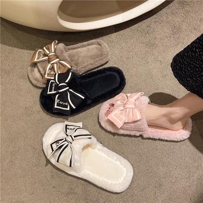 New Bow Fur Slippers Women's Fashion Home Home Warm Floor Cotton Slippers