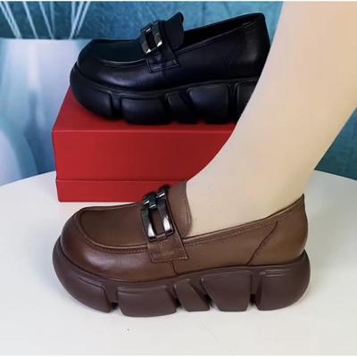Platform Small Leather Shoes Women's New Summer and Autumn Shoes In 2025 British Style Retro One-pedal Heightening Loafers