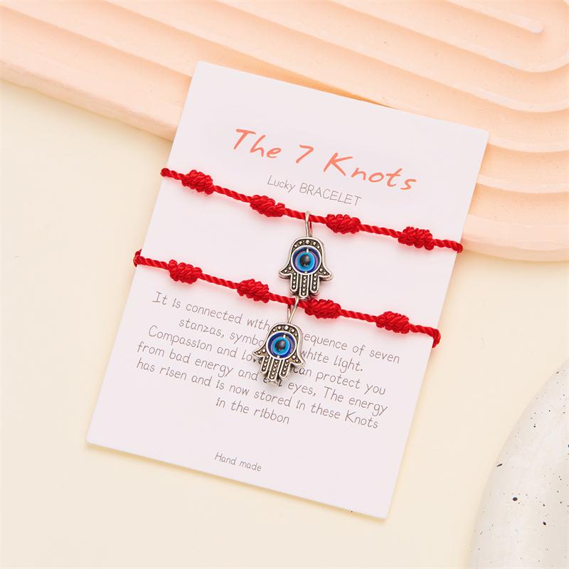Lucky Handmade 7 Knots Red String Couple Bracelet for Women Men Turkish Evil Eye Sea Shell Heart Pendant Wristband Jewelry Gifts
