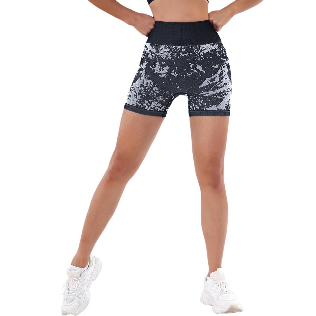 Sports shorts European and American printed hip lift yoga pants women's belly fitness peach hip sports yoga shorts high waist shorts